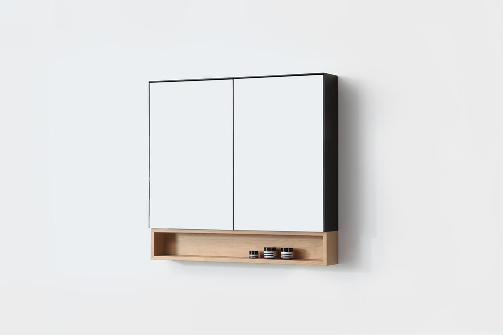 Medicine Cabinet Bergen 36-inch Matte Black/Whitewash Oak