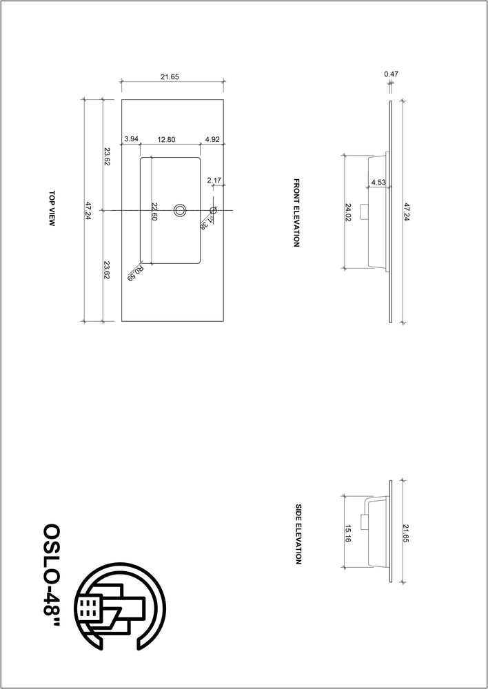 OSLO 48” MATTE BLACK/WHITEWASH WALL MOUNT MODERN BATHROOM VANITY