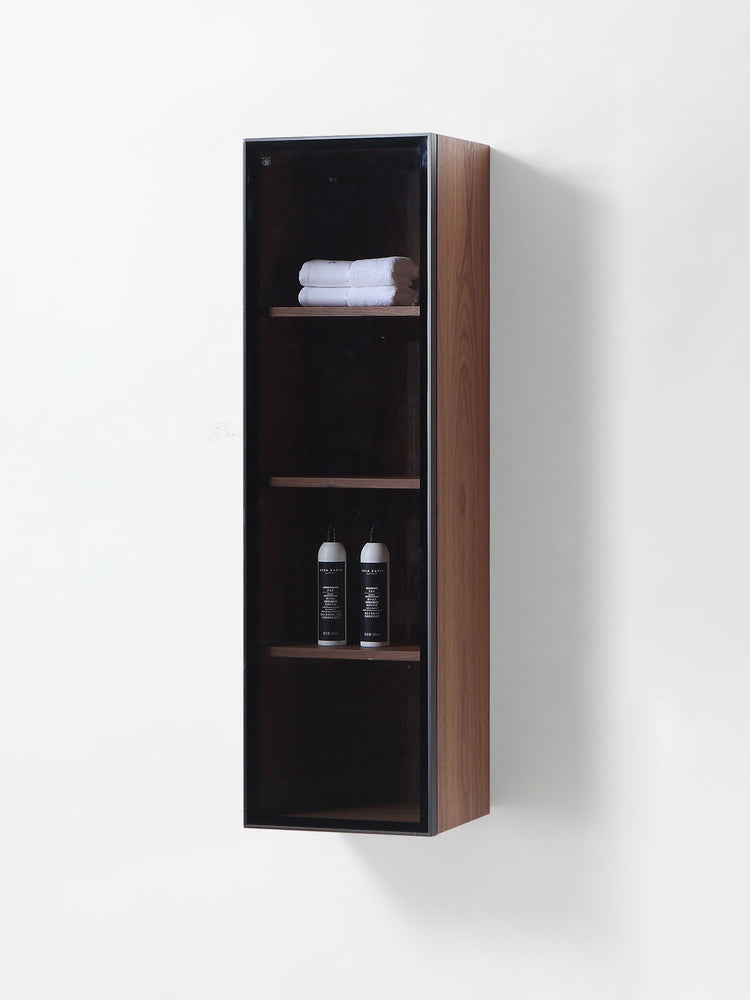 LUCE 13" WALNUT/GLASS WALL MOUNT MODERN BATHROOM SIDE CABINET