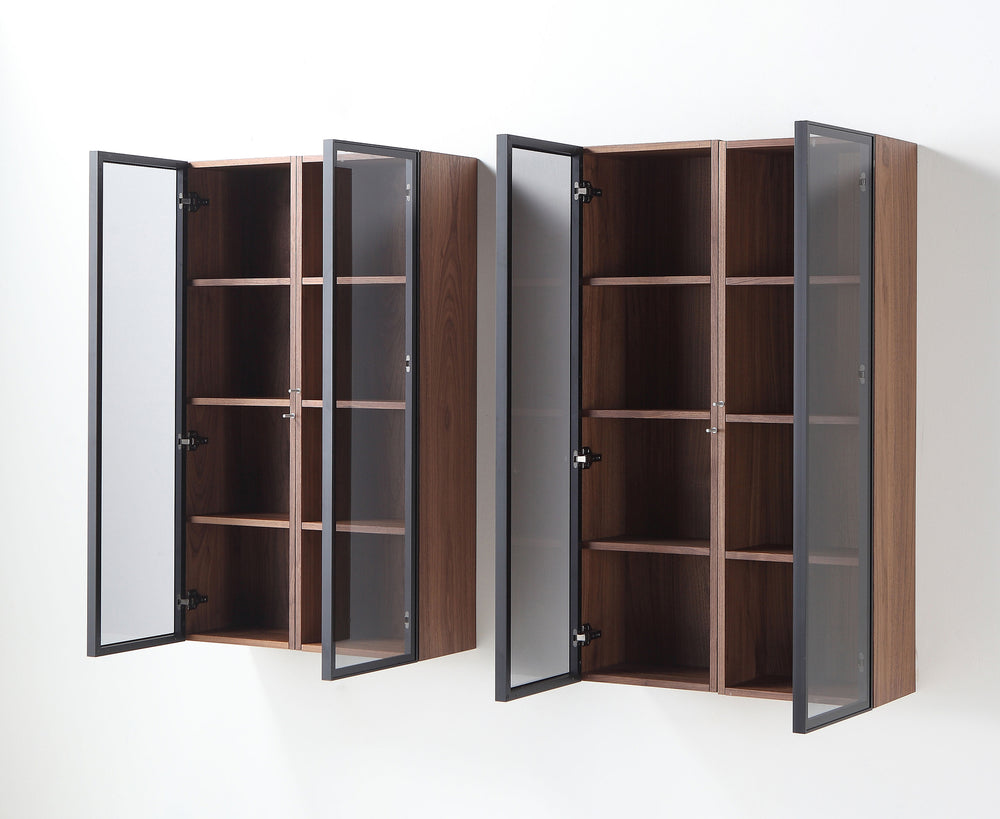 LUCE 13" WALNUT/GLASS WALL MOUNT MODERN BATHROOM SIDE CABINET