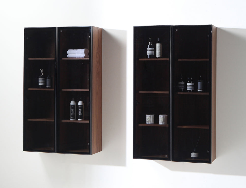 LUCE 13" WALNUT/GLASS WALL MOUNT MODERN BATHROOM SIDE CABINET