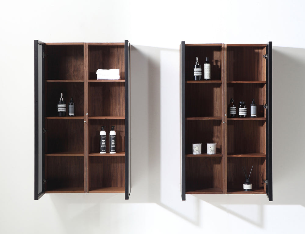 LUCE 13" WALNUT/GLASS WALL MOUNT MODERN BATHROOM SIDE CABINET