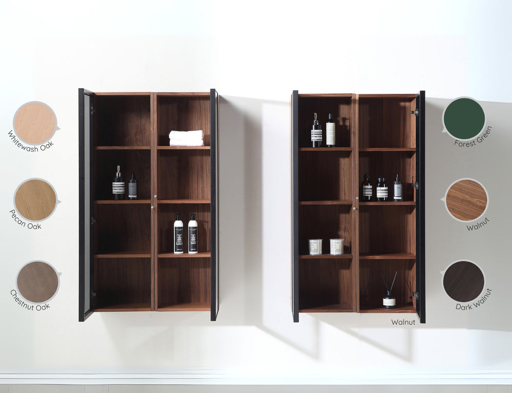 LUCE 13" WHITEWASH OAK/GLASS WALL MOUNT MODERN BATHROOM SIDE CABINET