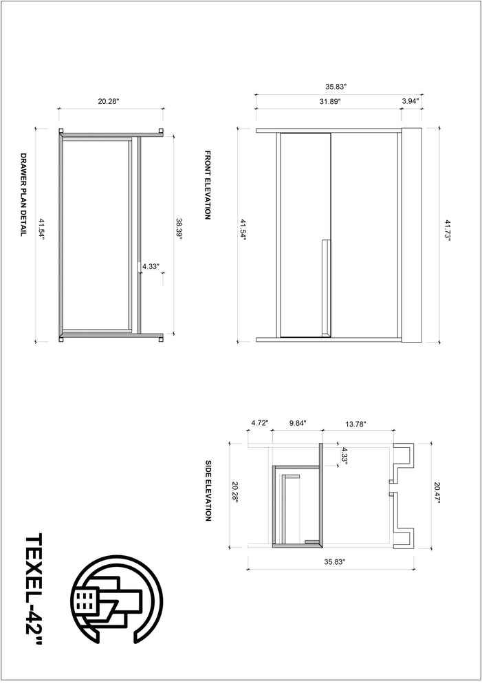 TEXEL 42”  RED AMBER/BLACK INDUSTRIAL STYLE FREESTANDING BATHROOM VANITY