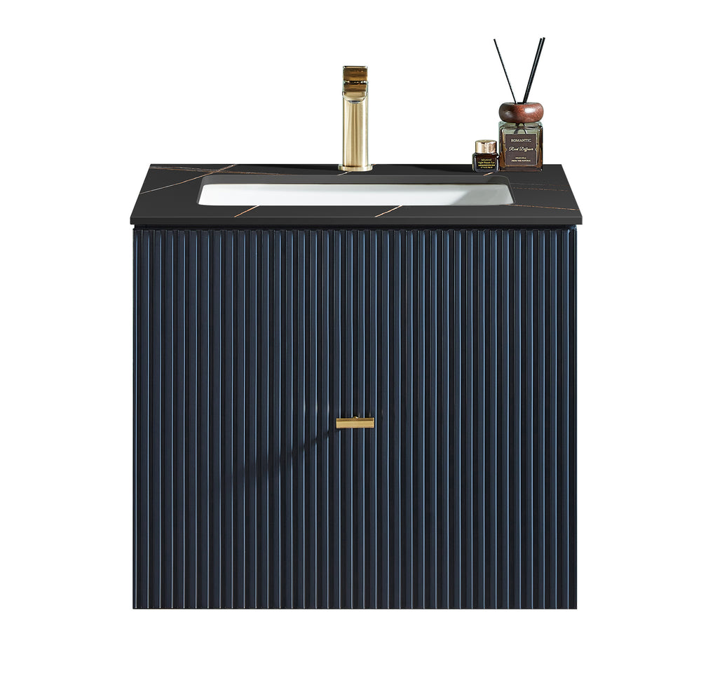 BARCELONA 24” DARK BLUE WALL MOUNT MODERN BATHROOM VANITY (BLACK COUNTERTOP)