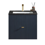 BARCELONA 24” DARK BLUE WALL MOUNT MODERN BATHROOM VANITY (BLACK COUNTERTOP)