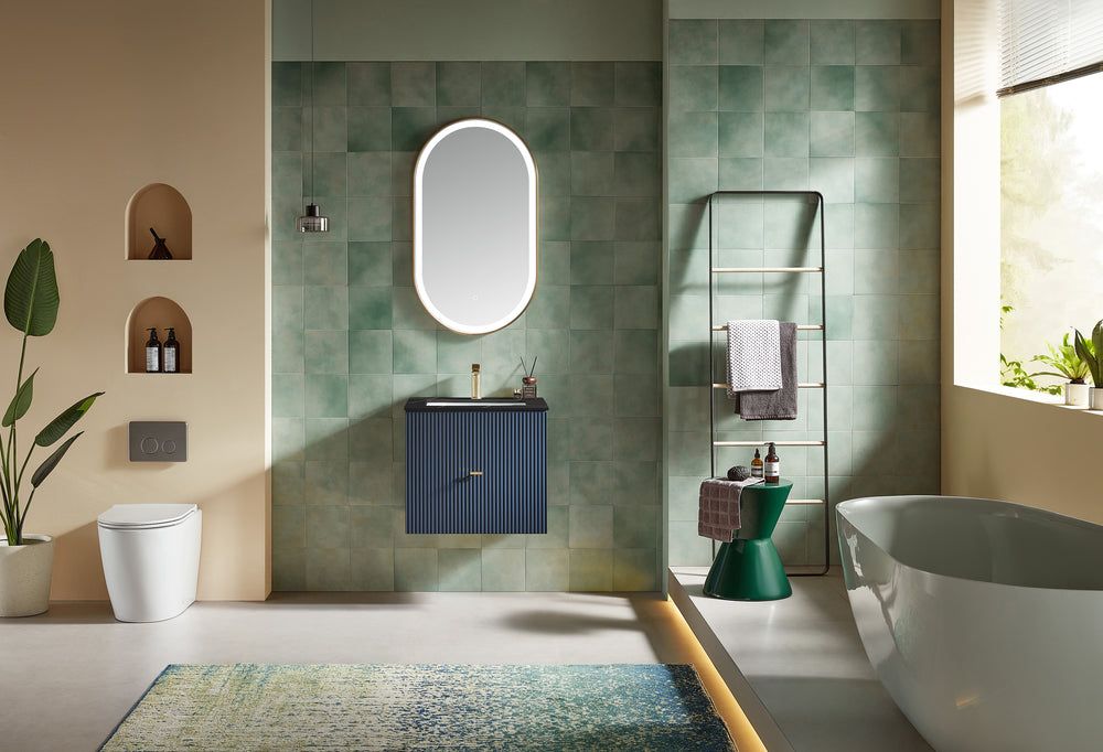 BARCELONA 24” DARK BLUE WALL MOUNT MODERN BATHROOM VANITY (BLACK COUNTERTOP)