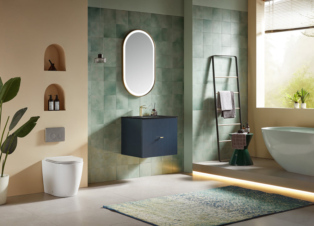 BARCELONA 24” DARK BLUE WALL MOUNT MODERN BATHROOM VANITY (BLACK COUNTERTOP)