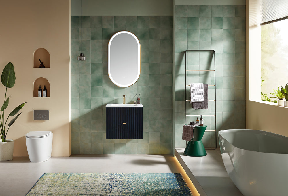 BARCELONA 24” DARK BLUE WALL MOUNT MODERN BATHROOM VANITY (WHITE COUNTERTOP)