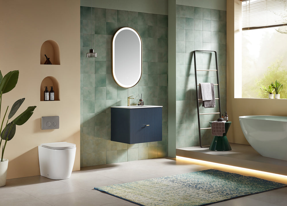 BARCELONA 24” DARK BLUE WALL MOUNT MODERN BATHROOM VANITY (WHITE COUNTERTOP)