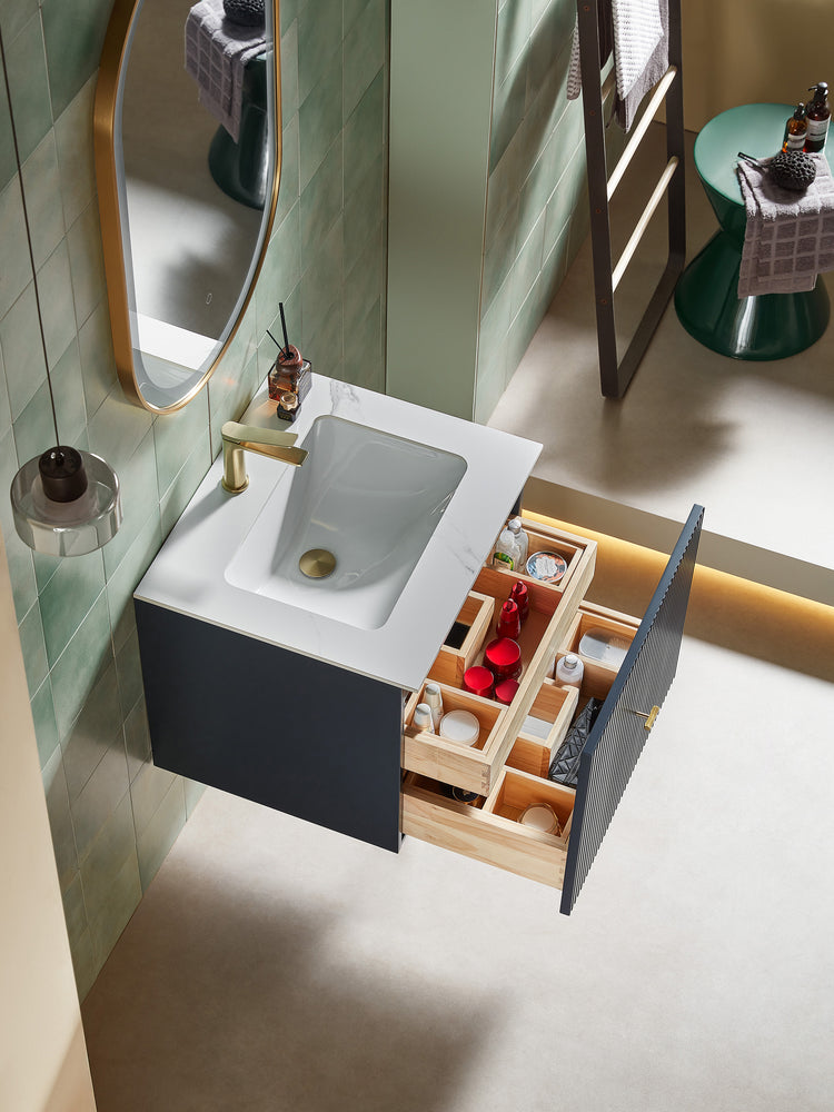 BARCELONA 24” DARK BLUE WALL MOUNT MODERN BATHROOM VANITY (WHITE COUNTERTOP)