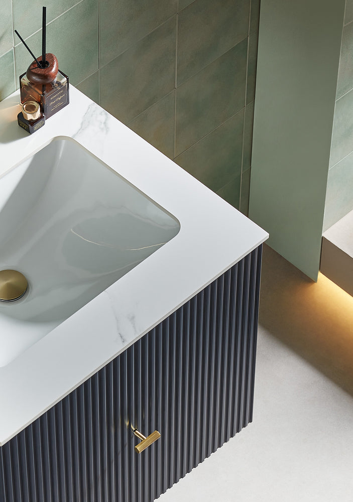 BARCELONA 24” DARK BLUE WALL MOUNT MODERN BATHROOM VANITY (WHITE COUNTERTOP)