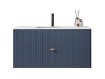 BARCELONA 42” DARK BLUE WALL MOUNT MODERN BATHROOM VANITY (WHITE COUNTERTOP)