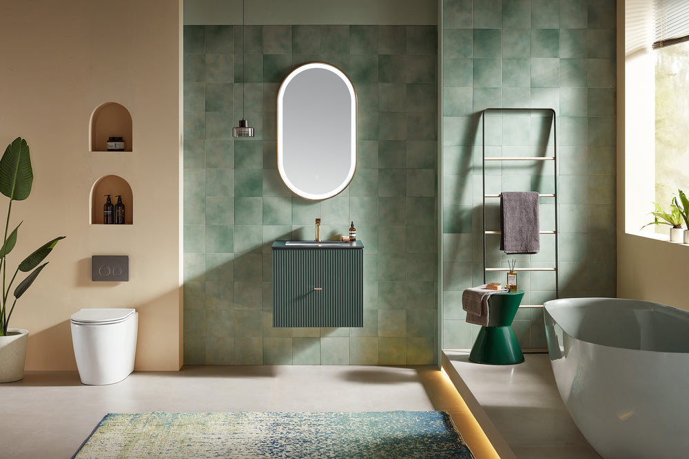 BARCELONA 24” FOREST GREEN WALL MOUNT MODERN BATHROOM VANITY (BLACK COUNTERTOP)