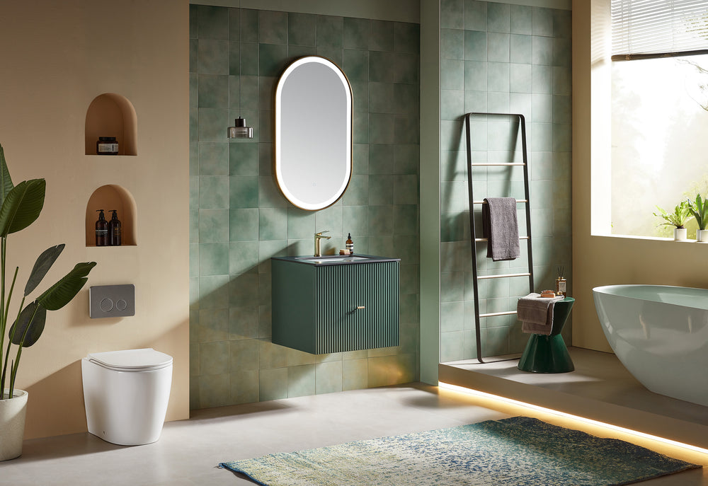BARCELONA 24” FOREST GREEN WALL MOUNT MODERN BATHROOM VANITY (BLACK COUNTERTOP)