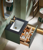 BARCELONA 24” FOREST GREEN WALL MOUNT MODERN BATHROOM VANITY (BLACK COUNTERTOP)
