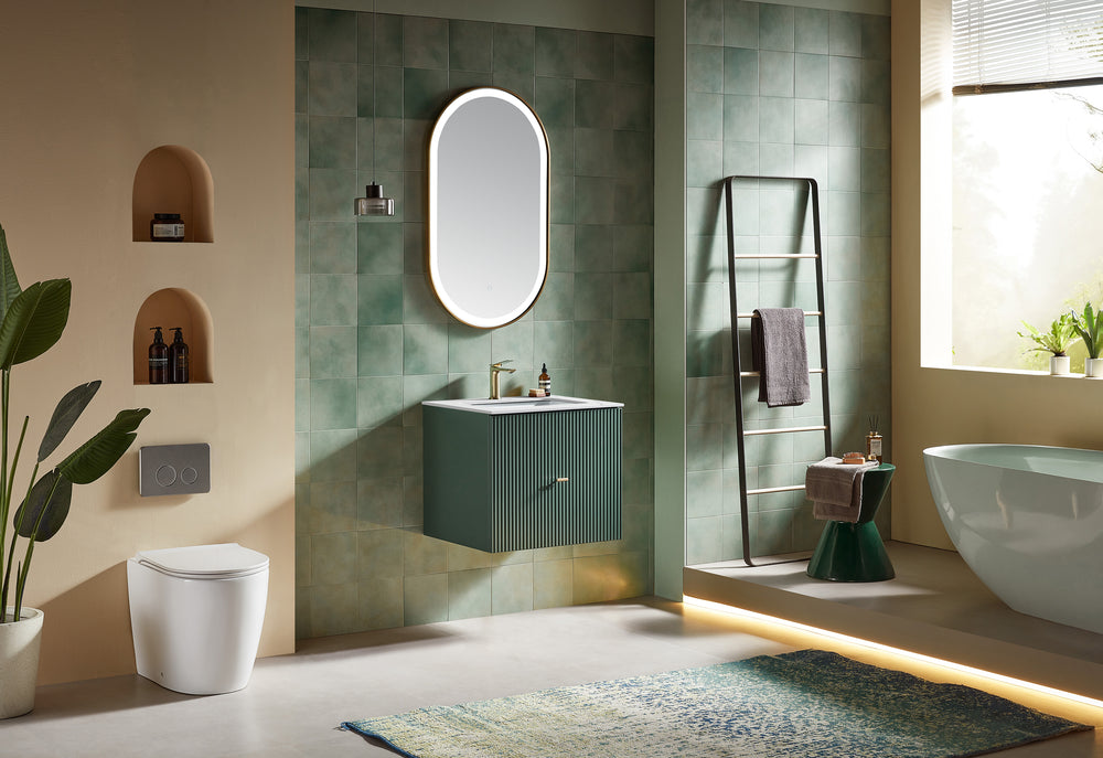 BARCELONA 24” FOREST GREEN WALL MOUNT MODERN BATHROOM VANITY (WHITE COUNTERTOP)