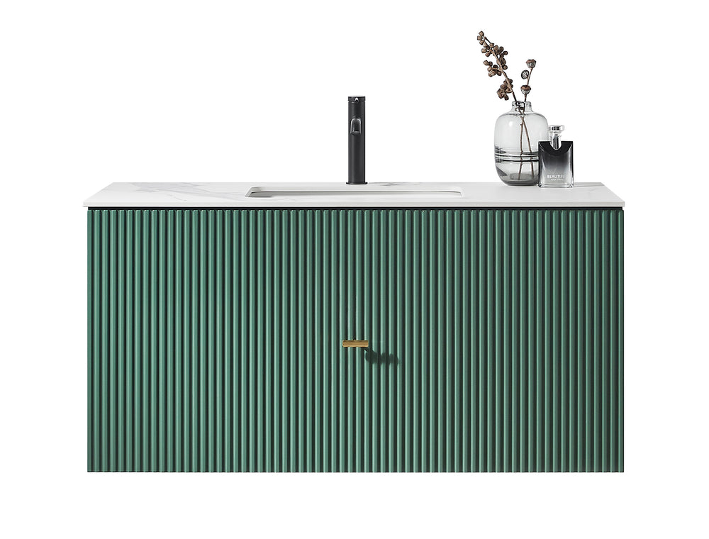 BARCELONA 42” FOREST GREEN WALL MOUNT MODERN BATHROOM VANITY (WHITE COUNTERTOP)