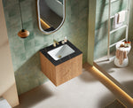 BARCELONA 24” NATURAL OAK WALL MOUNT MODERN BATHROOM VANITY (BLACK COUNTERTOP)