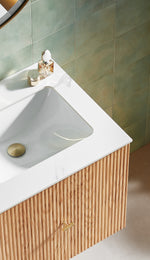 BARCELONA 24” NATURAL OAK WALL MOUNT MODERN BATHROOM VANITY (WHITE COUNTERTOP)