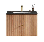 BARCELONA 30” NATURAL OAK WALL MOUNT MODERN BATHROOM VANITY (BLACK COUNTERTOP)