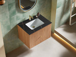 BARCELONA 30” NATURAL OAK WALL MOUNT MODERN BATHROOM VANITY (BLACK COUNTERTOP)