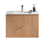 BARCELONA 30” NATURAL OAK WALL MOUNT MODERN BATHROOM VANITY (WHITE COUNTERTOP)