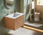 BARCELONA 30” NATURAL OAK WALL MOUNT MODERN BATHROOM VANITY (WHITE COUNTERTOP)