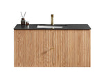 BARCELONA 42” NATURAL OAK WALL MOUNT MODERN BATHROOM VANITY (BLACK COUNTERTOP)