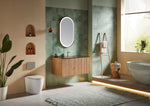 BARCELONA 42” NATURAL OAK WALL MOUNT MODERN BATHROOM VANITY (BLACK COUNTERTOP)