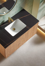 BARCELONA 42” NATURAL OAK WALL MOUNT MODERN BATHROOM VANITY (BLACK COUNTERTOP)