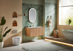 BARCELONA 42” NATURAL OAK WALL MOUNT MODERN BATHROOM VANITY (WHITE COUNTERTOP)