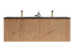 BARCELONA 60” NATURAL OAK WALL MOUNT MODERN BATHROOM VANITY (BLACK COUNTERTOP)