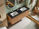 BARCELONA 60” NATURAL OAK WALL MOUNT MODERN BATHROOM VANITY (BLACK COUNTERTOP)