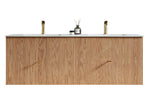 BARCELONA 60” NATURAL OAK WALL MOUNT MODERN BATHROOM VANITY (WHITE COUNTERTOP)