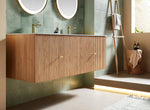 BARCELONA 60” NATURAL OAK WALL MOUNT MODERN BATHROOM VANITY (WHITE COUNTERTOP)