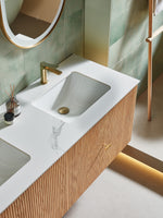 BARCELONA 60” NATURAL OAK WALL MOUNT MODERN BATHROOM VANITY (WHITE COUNTERTOP)