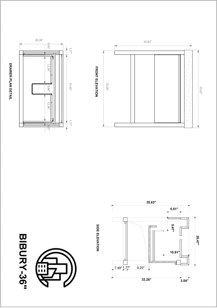 BIBURY 36” WHITEWASH OAK FREESTANDING MODERN BATHROOM VANITY