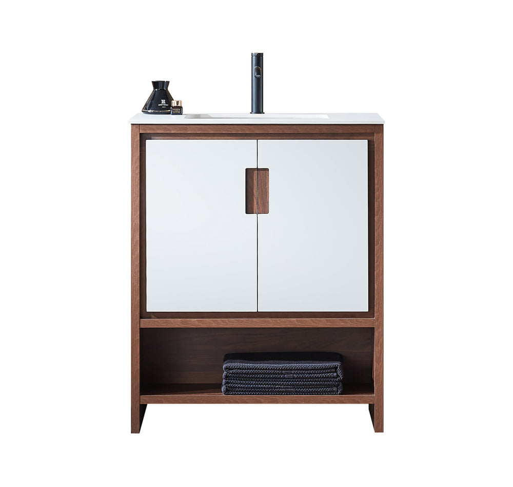 LYON 30” BEIGE/WALNUT MODERN FREESTANDING BATHROOM VANITY