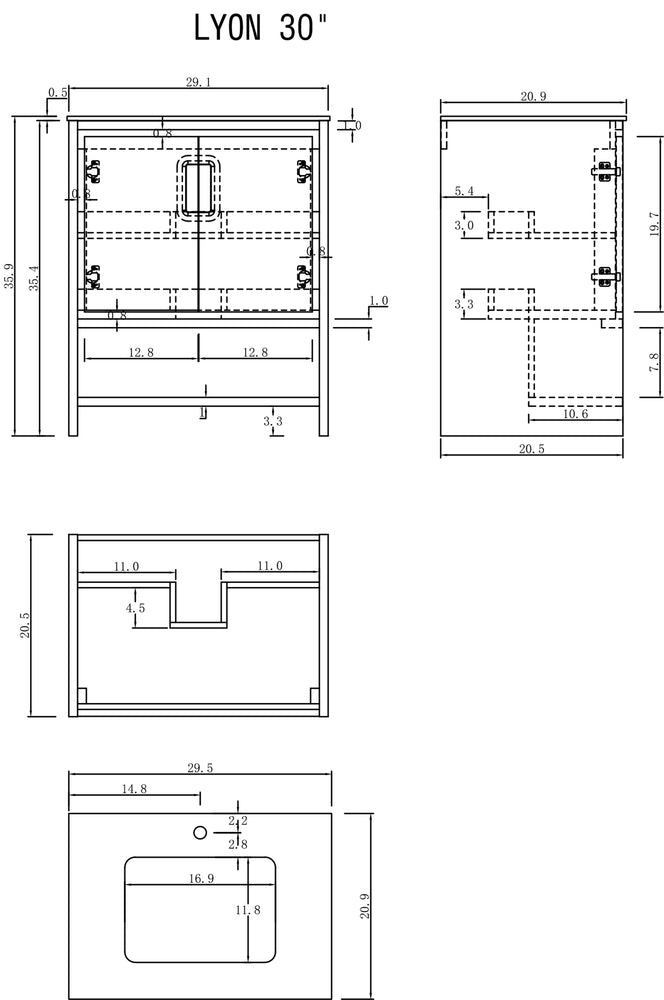 LYON 30” BEIGE/WALNUT MODERN FREESTANDING BATHROOM VANITY