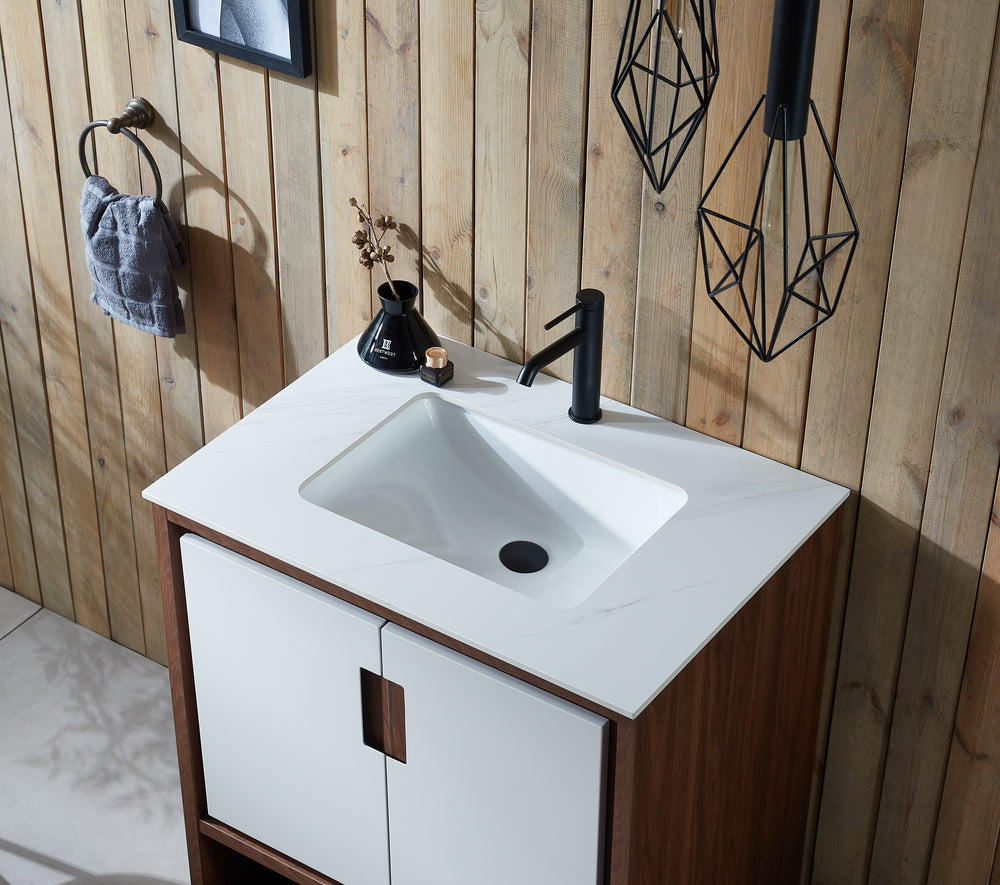 LYON 30” BEIGE/WALNUT MODERN FREESTANDING BATHROOM VANITY