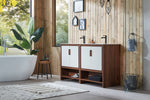 LYON 60” BEIGE/WALNUT MODERN FREESTANDING BATHROOM VANITY