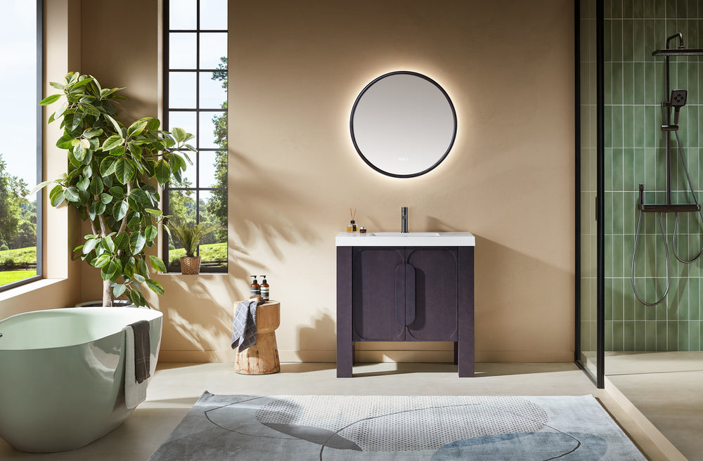 MUNICH 36” ESPRESSO OAK FREESTANDING MODERN BATHROOM VANITY (WHITE COUNTERTOP)