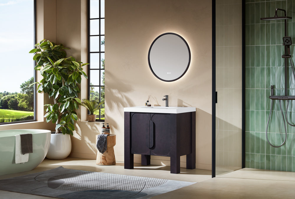 MUNICH 36” ESPRESSO OAK FREESTANDING MODERN BATHROOM VANITY (WHITE COUNTERTOP)