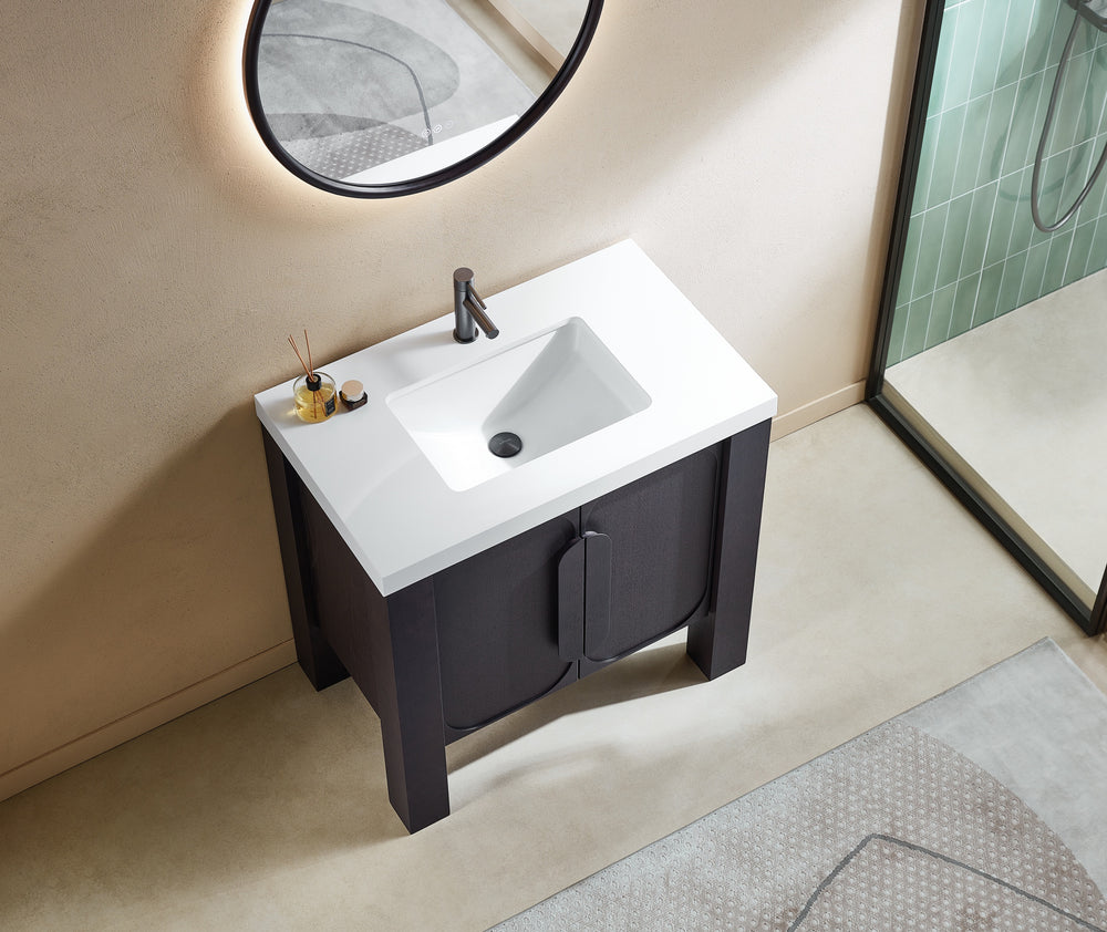 MUNICH 36” ESPRESSO OAK FREESTANDING MODERN BATHROOM VANITY (WHITE COUNTERTOP)