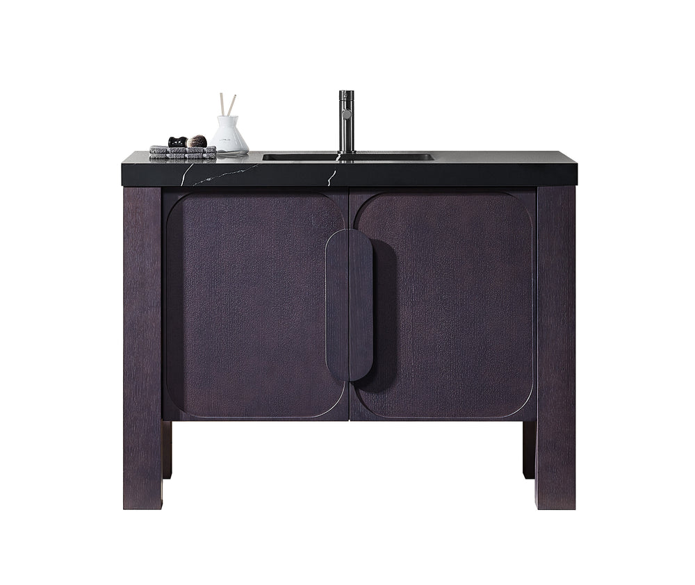 MUNICH 48” ESPRESSO OAK FREESTANDING MODERN BATHROOM VANITY (BLACK COUNTERTOP)