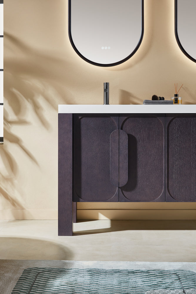 MUNICH 60” ESPRESSO OAK FREESTANDING MODERN BATHROOM VANITY (WHITE COUNTERTOP)
