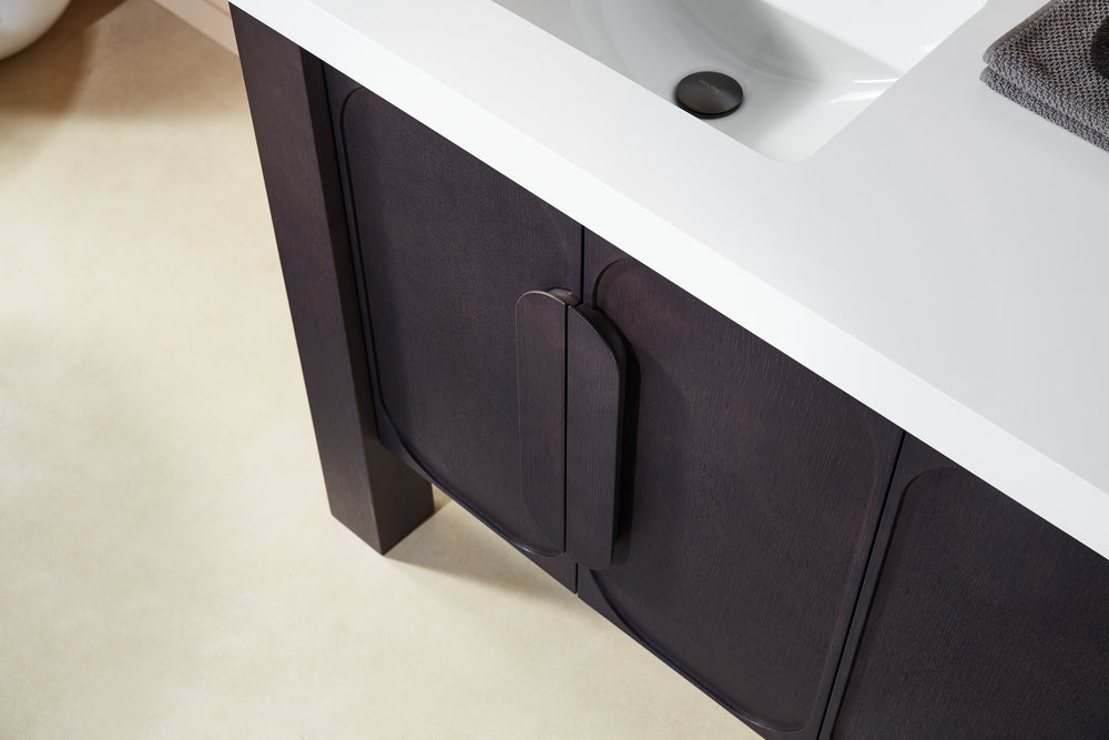 MUNICH 60” ESPRESSO OAK FREESTANDING MODERN BATHROOM VANITY (WHITE COUNTERTOP)