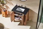 MUNICH 36” NATURAL TEAK FREESTANDING MODERN BATHROOM VANITY (BLACK COUNTERTOP)