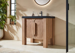 MUNICH 36” NATURAL TEAK FREESTANDING MODERN BATHROOM VANITY (BLACK COUNTERTOP)